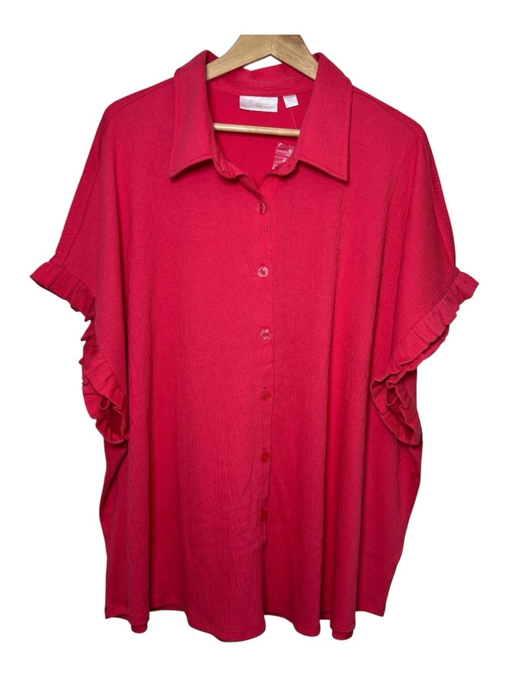 Belle by Kim Gravel Ruffle Sleeve Top Shirt Women 3X Button Up Stretch Pink NWOT